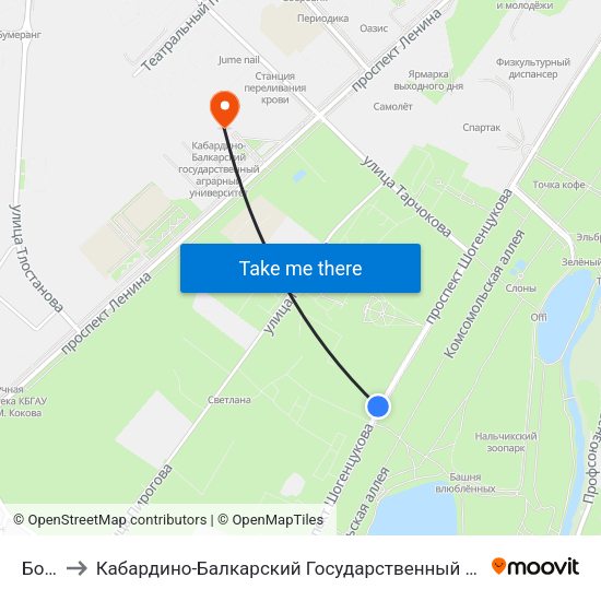 Бочка to Кабардино-Балкарский Государственный Аграрный Университет map