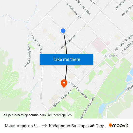 Министерство Чрезвычайных Ситуаций to Кабардино-Балкарский Государственный Аграрный Университет map