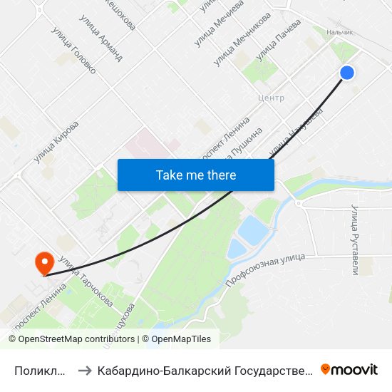 Поликлиника №3 to Кабардино-Балкарский Государственный Аграрный Университет map