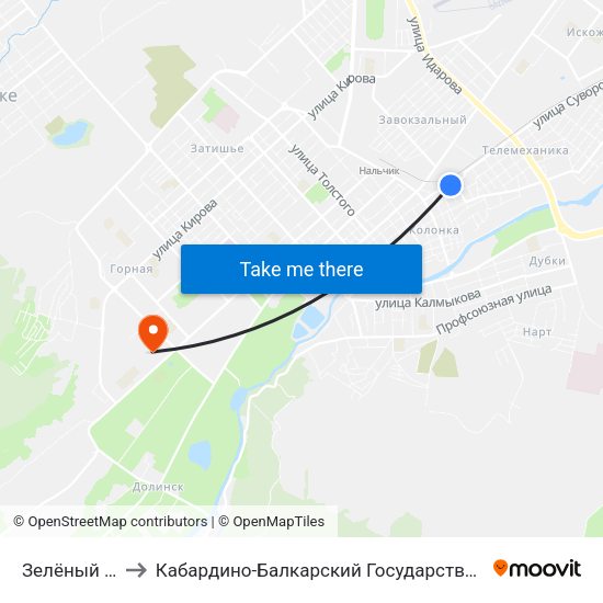 Зелёный Переулок to Кабардино-Балкарский Государственный Аграрный Университет map