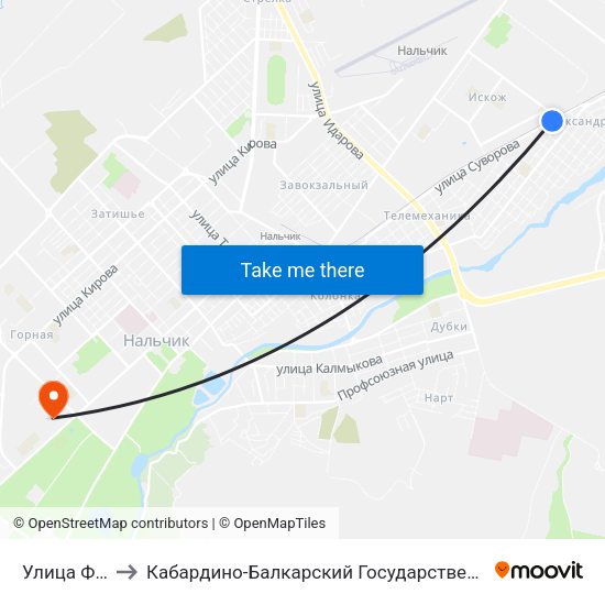 Улица Фанзиева to Кабардино-Балкарский Государственный Аграрный Университет map