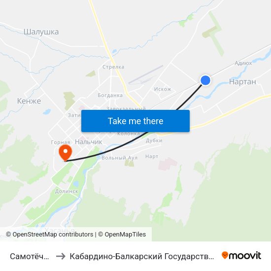 Самотёчная Улица to Кабардино-Балкарский Государственный Аграрный Университет map