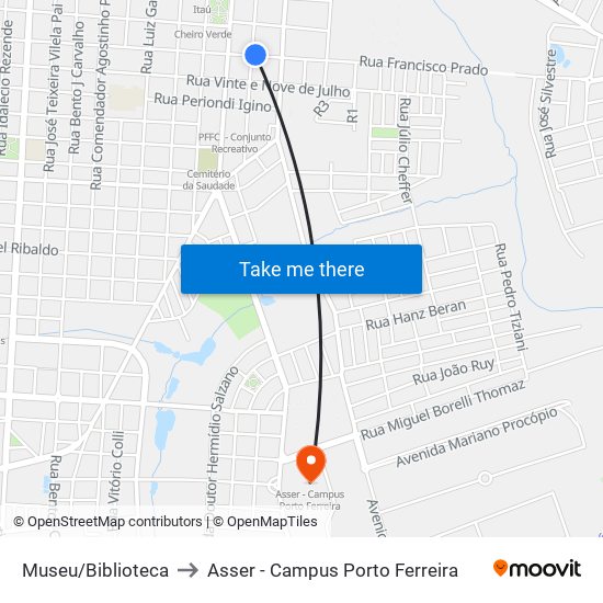 Museu/Biblioteca to Asser - Campus Porto Ferreira map