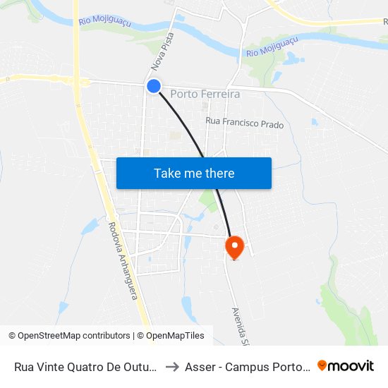 Rua Vinte Quatro De Outubro, 1065 to Asser - Campus Porto Ferreira map