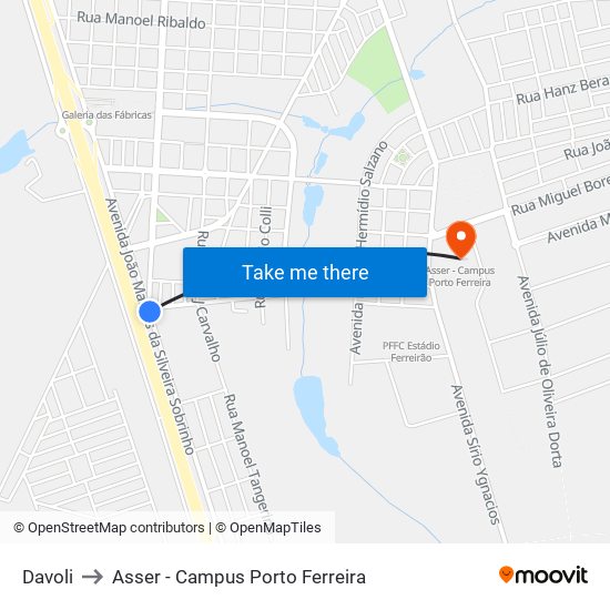 Davoli to Asser - Campus Porto Ferreira map