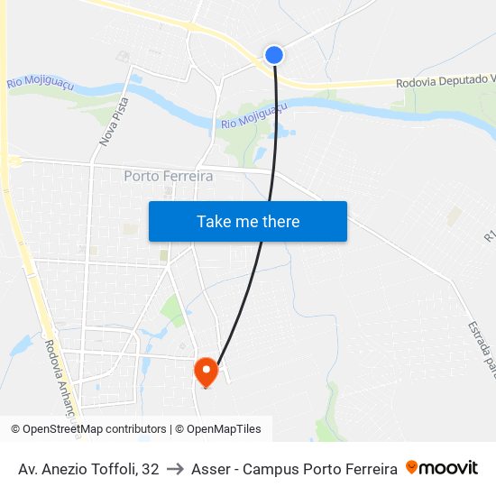 Av. Anezio Toffoli, 32 to Asser - Campus Porto Ferreira map