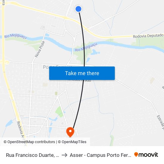 Rua Francisco Duarte, 240 to Asser - Campus Porto Ferreira map