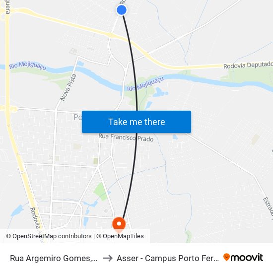 Rua Argemiro Gomes, 284 to Asser - Campus Porto Ferreira map