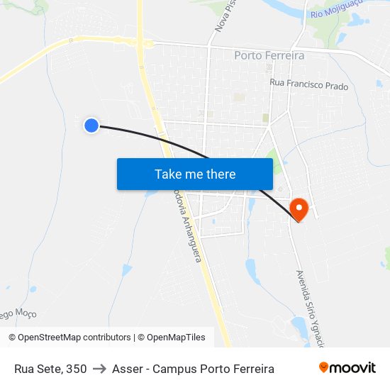 Rua Sete, 350 to Asser - Campus Porto Ferreira map