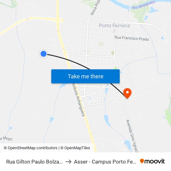 Rua Gilton Paulo Bolzan, 45 to Asser - Campus Porto Ferreira map