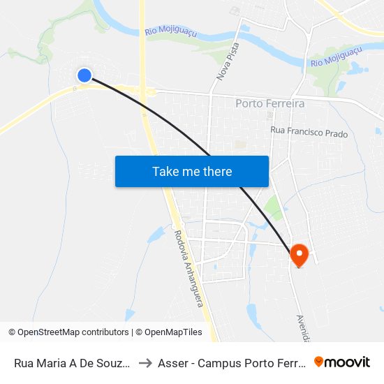 Rua Maria A De Souza, 2 to Asser - Campus Porto Ferreira map