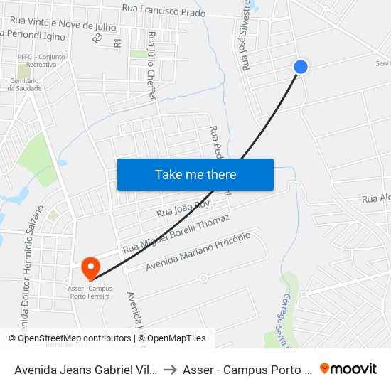 Avenida Jeans Gabriel Villim, 446 to Asser - Campus Porto Ferreira map