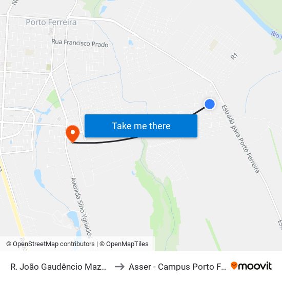 R. João Gaudêncio Mazoti, 335 to Asser - Campus Porto Ferreira map
