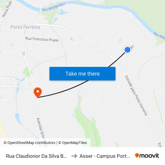 Rua Claudionor Da Silva Borges, 470 to Asser - Campus Porto Ferreira map