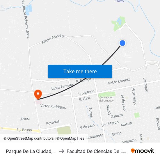 Parque De La Ciudad, 1136 to Facultad De Ciencias De La Salud map