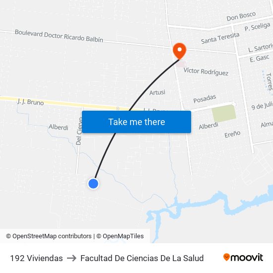 192  Viviendas to Facultad De Ciencias De La Salud map