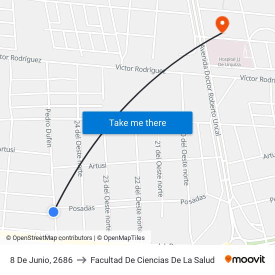 8 De Junio, 2686 to Facultad De Ciencias De La Salud map