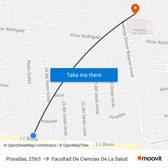 Posadas, 2563 to Facultad De Ciencias De La Salud map