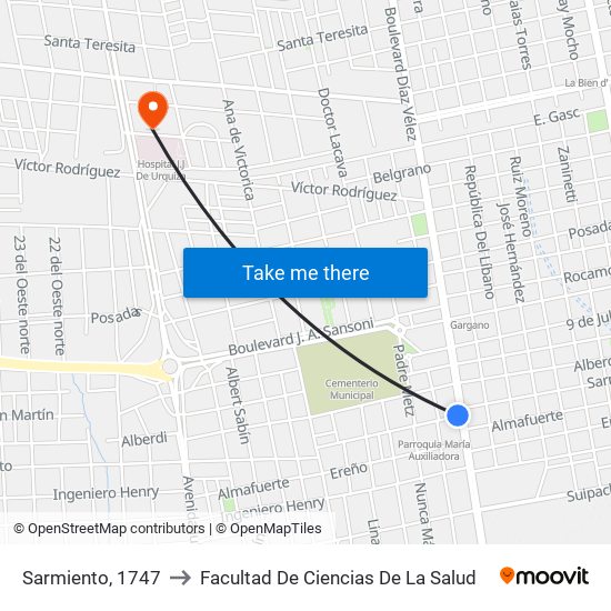 Sarmiento, 1747 to Facultad De Ciencias De La Salud map