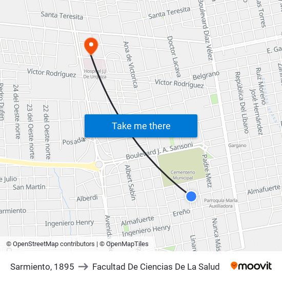 Sarmiento, 1895 to Facultad De Ciencias De La Salud map