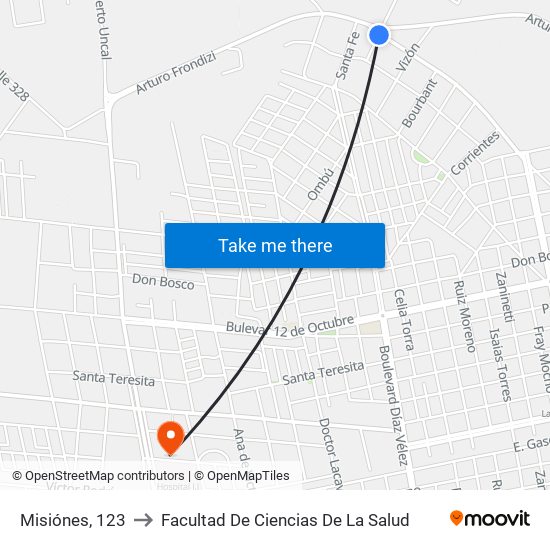 Misiónes, 123 to Facultad De Ciencias De La Salud map