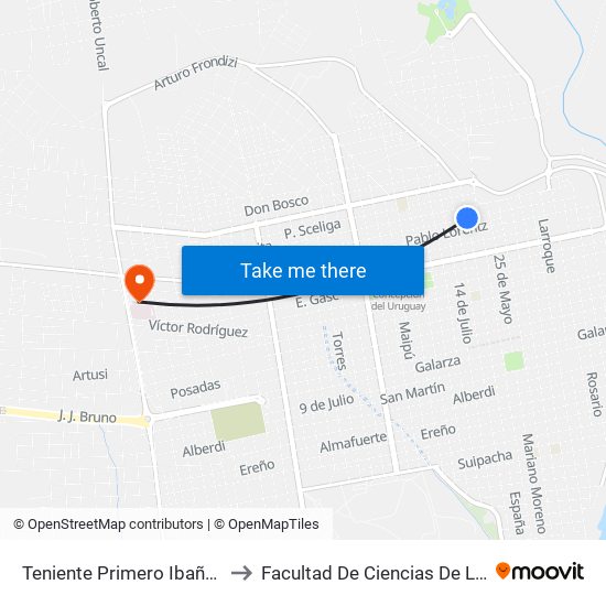 Teniente Primero Ibañez, 785 to Facultad De Ciencias De La Salud map