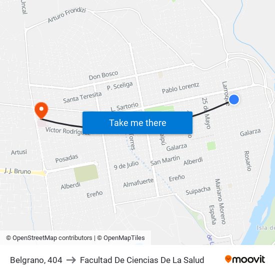 Belgrano, 404 to Facultad De Ciencias De La Salud map