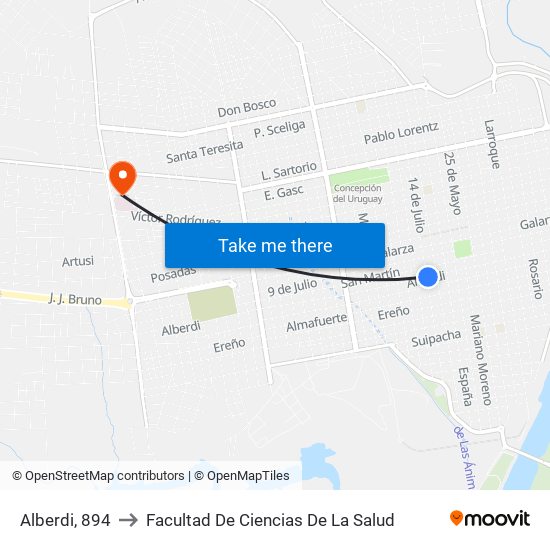 Alberdi, 894 to Facultad De Ciencias De La Salud map