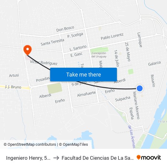 Ingeniero Henry, 595 to Facultad De Ciencias De La Salud map