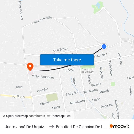 Justo José De Urquiza, 824 to Facultad De Ciencias De La Salud map