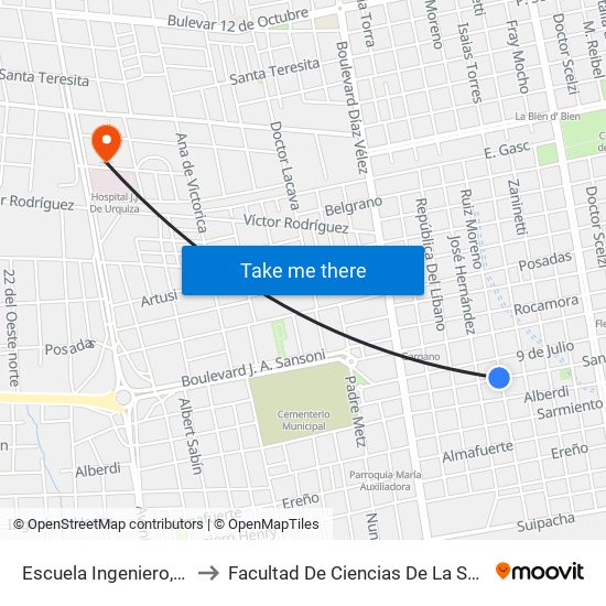 Escuela Ingeniero, 39 to Facultad De Ciencias De La Salud map