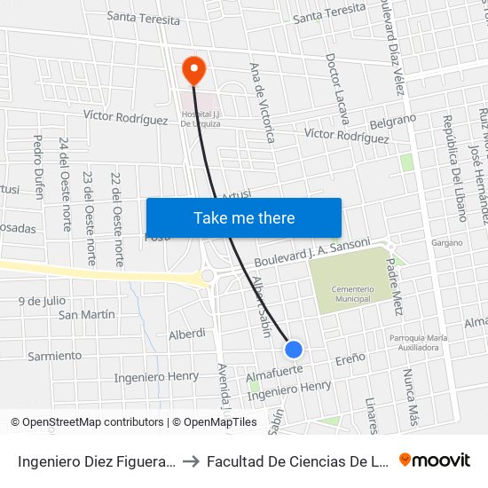 Ingeniero Diez Figueras, 229 to Facultad De Ciencias De La Salud map