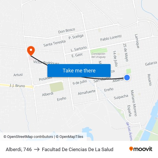 Alberdi, 746 to Facultad De Ciencias De La Salud map