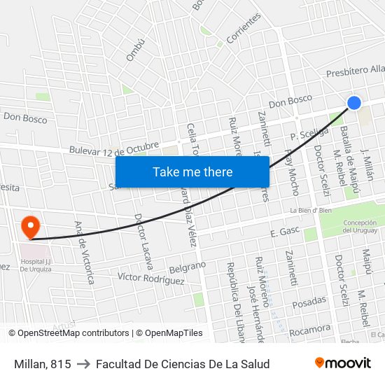 Millan, 815 to Facultad De Ciencias De La Salud map