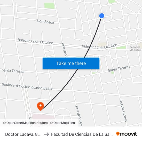 Doctor Lacava, 873 to Facultad De Ciencias De La Salud map