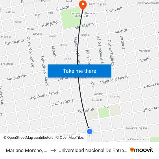 Mariano Moreno, 500 to Universidad Nacional De Entre Rios map