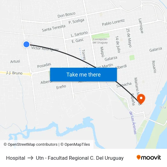 Hospital to Utn - Facultad Regional C. Del Uruguay map