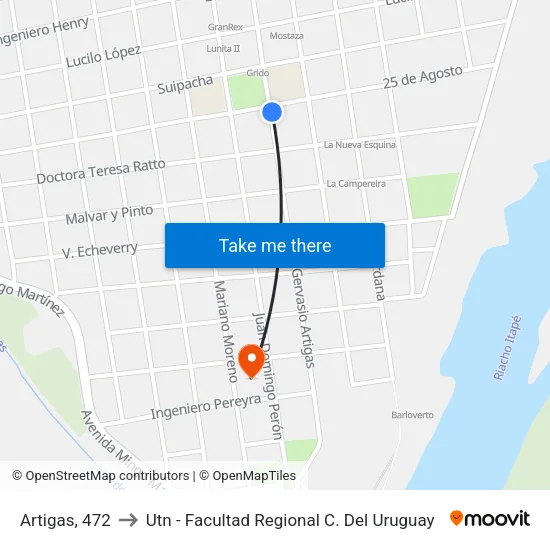 Artigas, 472 to Utn - Facultad Regional C. Del Uruguay map