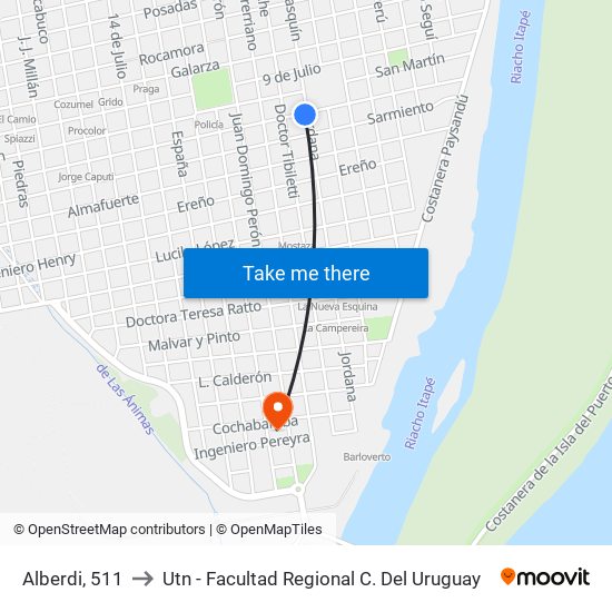 Alberdi, 511 to Utn - Facultad Regional C. Del Uruguay map