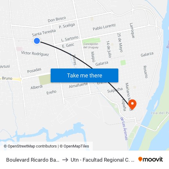 Boulevard Ricardo Balbín, 1894 to Utn - Facultad Regional C. Del Uruguay map