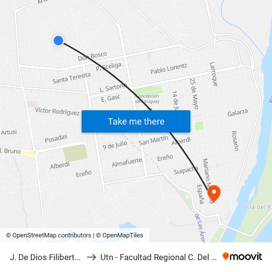 J. De Dios Filiberto, 151 to Utn - Facultad Regional C. Del Uruguay map