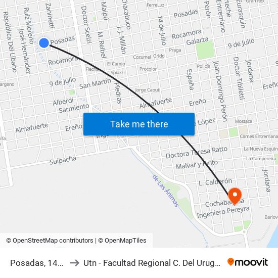 Posadas, 1444 to Utn - Facultad Regional C. Del Uruguay map