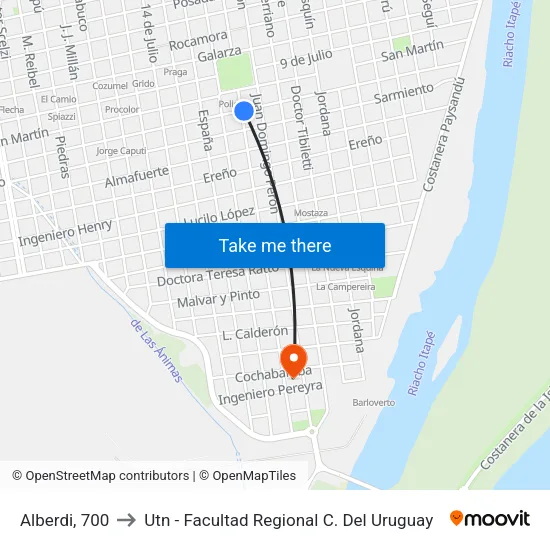 Alberdi, 700 to Utn - Facultad Regional C. Del Uruguay map