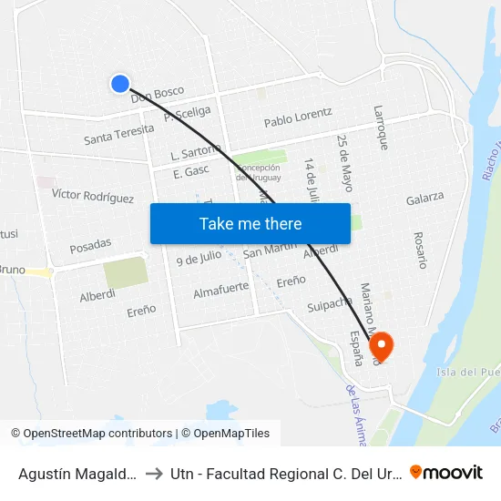 Agustín Magaldi, 38 to Utn - Facultad Regional C. Del Uruguay map