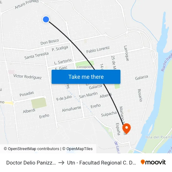Doctor Delio Panizza, 1256 to Utn - Facultad Regional C. Del Uruguay map