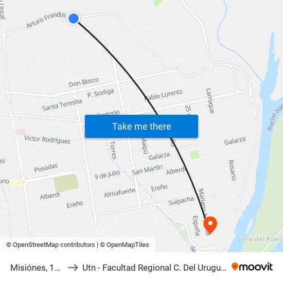 Misiónes, 123 to Utn - Facultad Regional C. Del Uruguay map