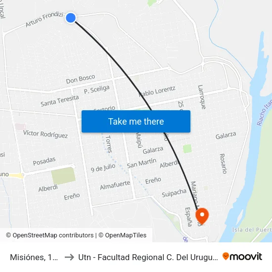Misiónes, 123 to Utn - Facultad Regional C. Del Uruguay map