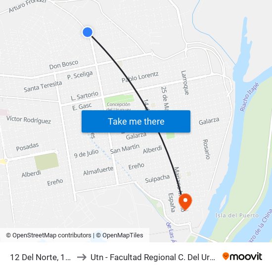 12 Del Norte, 1346 to Utn - Facultad Regional C. Del Uruguay map