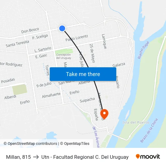 Millan, 815 to Utn - Facultad Regional C. Del Uruguay map