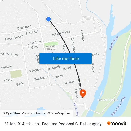 Millan, 914 to Utn - Facultad Regional C. Del Uruguay map